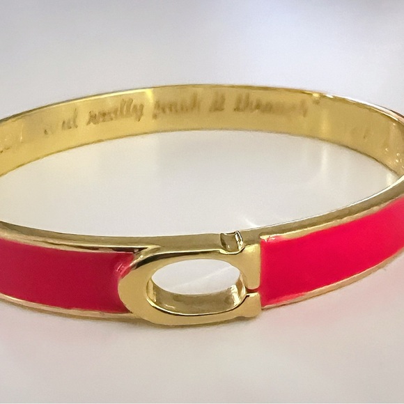 Liz Claiborne Jewelry - Liz Claiborne Gold Tone and Pink Bangle